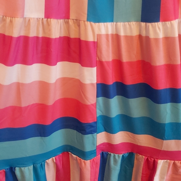 081. Multicolor Color Block Striped BowKnot Straps Maxi Dress Size S - Picture 15 of 16